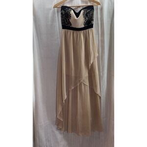 Love Culture Strapless Maxi Dress Black Lace‎ Bodice Nude High Low Party